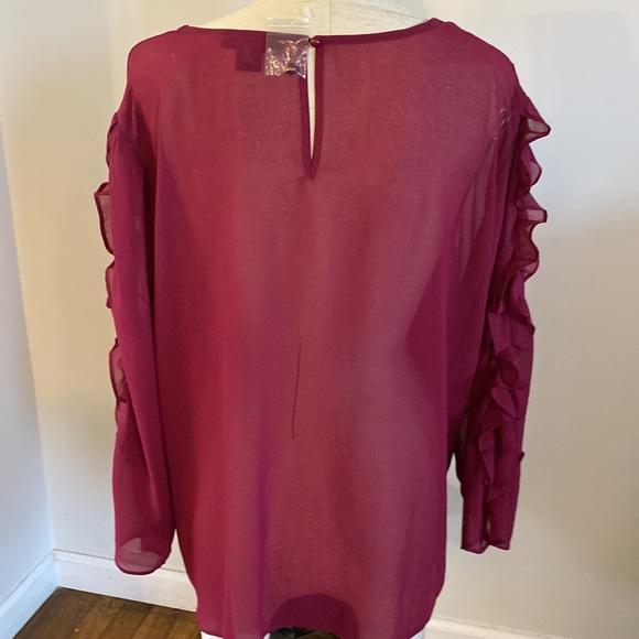 NEW Ashley Stewart 18/20 sheer wine colored top with cute sleeves - Picture 4 of 7